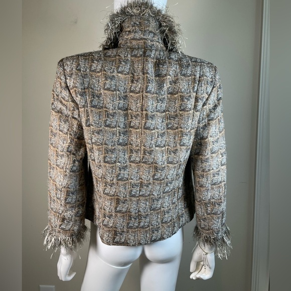 JULIANA COLLEZIONE Wool Mohair Blend TEXTURED Gold Fringe JACKET BLAZER Sz 2 - Picture 7 of 16